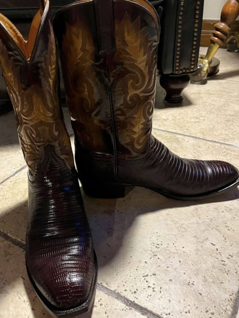 Lucchese Teju Lizard Cowboy Boots in Brown Size 12D - Picture 3 of 8